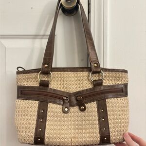 Brown and Tan Woven shoulder bag